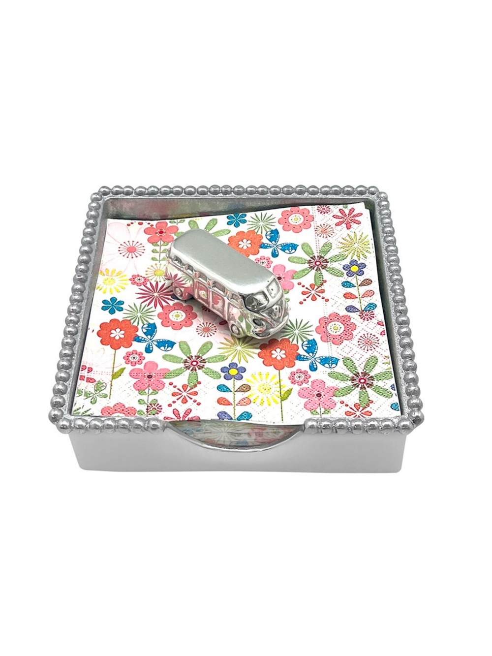Mariposa Beaded Cocktail Napkin Holder with Volkswagen Bus Paperweight NWT